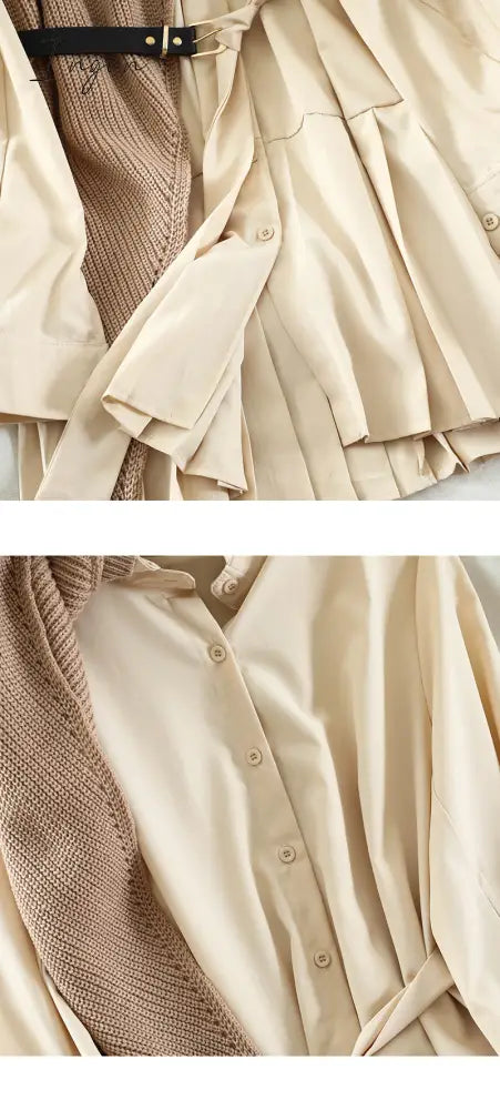 Ingvn - New Sweet Suit Women Japan Single Breasted Turn-Down Collar Pleated Dress +Irregular Drawstring Knitted Vest Two Piece Set PL548
