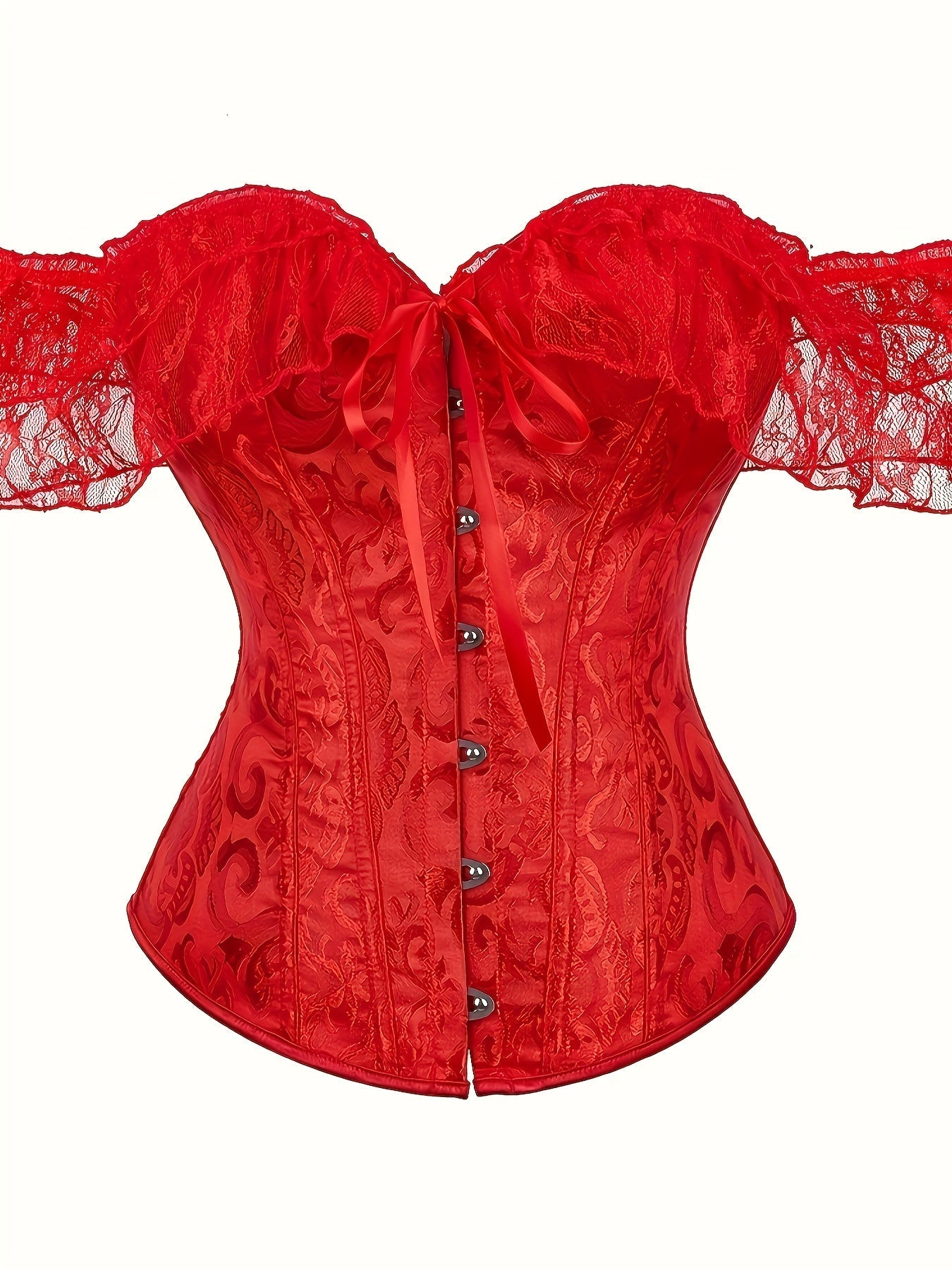 Romantic Lace Stitching Corset Bustier - Firm Tummy Control Body Shaper with Adjustable Lace-Up - Elegant Jacquard Fabric Womens Lingerie & Premium Shapewear