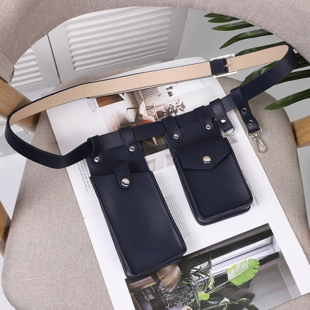 2 Piece Women's Belt Bag Luxury Designer Tactical Waist Bags Female Leather Flap Fanny Pack Shoulder Crossbody Chest Bag Purse