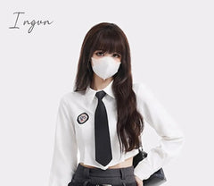 Ingvn - Women Harajuku Vintage 3 Pieces Set Women Grey Cardigan + A-line Pleated Skirt + White Shirt Preppy Style Three Piece Skirt Set