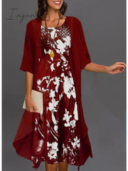 Ingvn - Women‘s Dress Set Two Piece Dress Midi Dress Green Blue Gray Half Sleeve Floral Print Summer Spring U Neck Casual 2023 S M L XL XXL 3XL