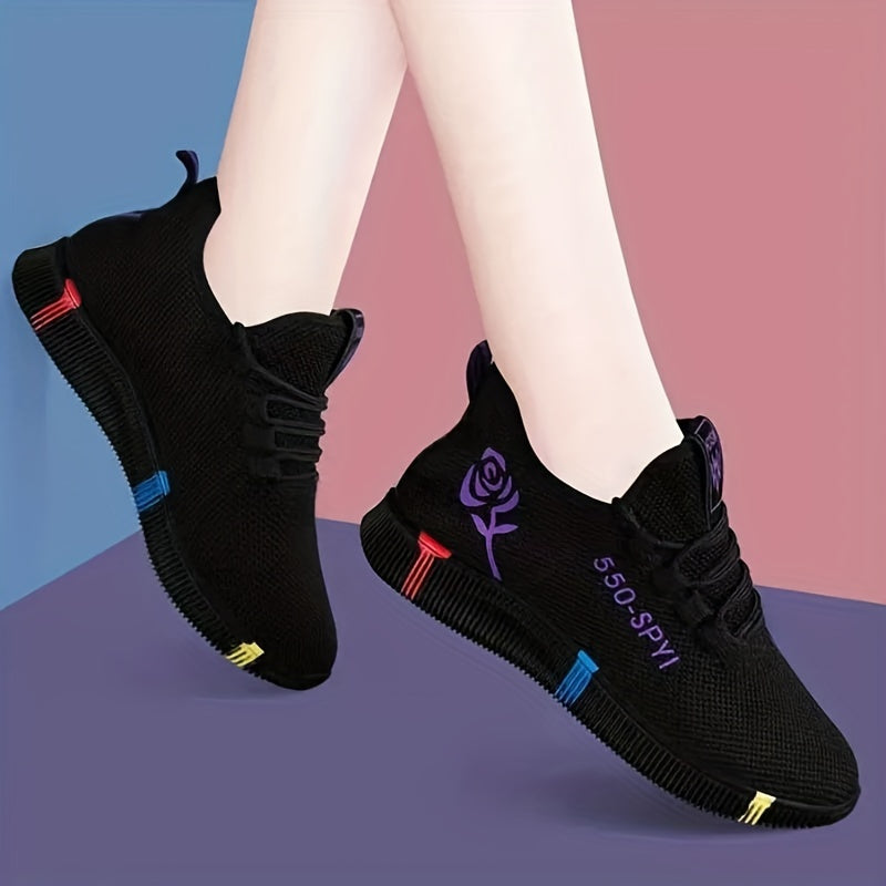 Stylish Comfort Sneakers - Women's Breathable Athletic Shoes for Casual Running, Fashion Flat Heel with Colorful Design, Soft Sole, Lightweight, and Slip-Resistant Outsole