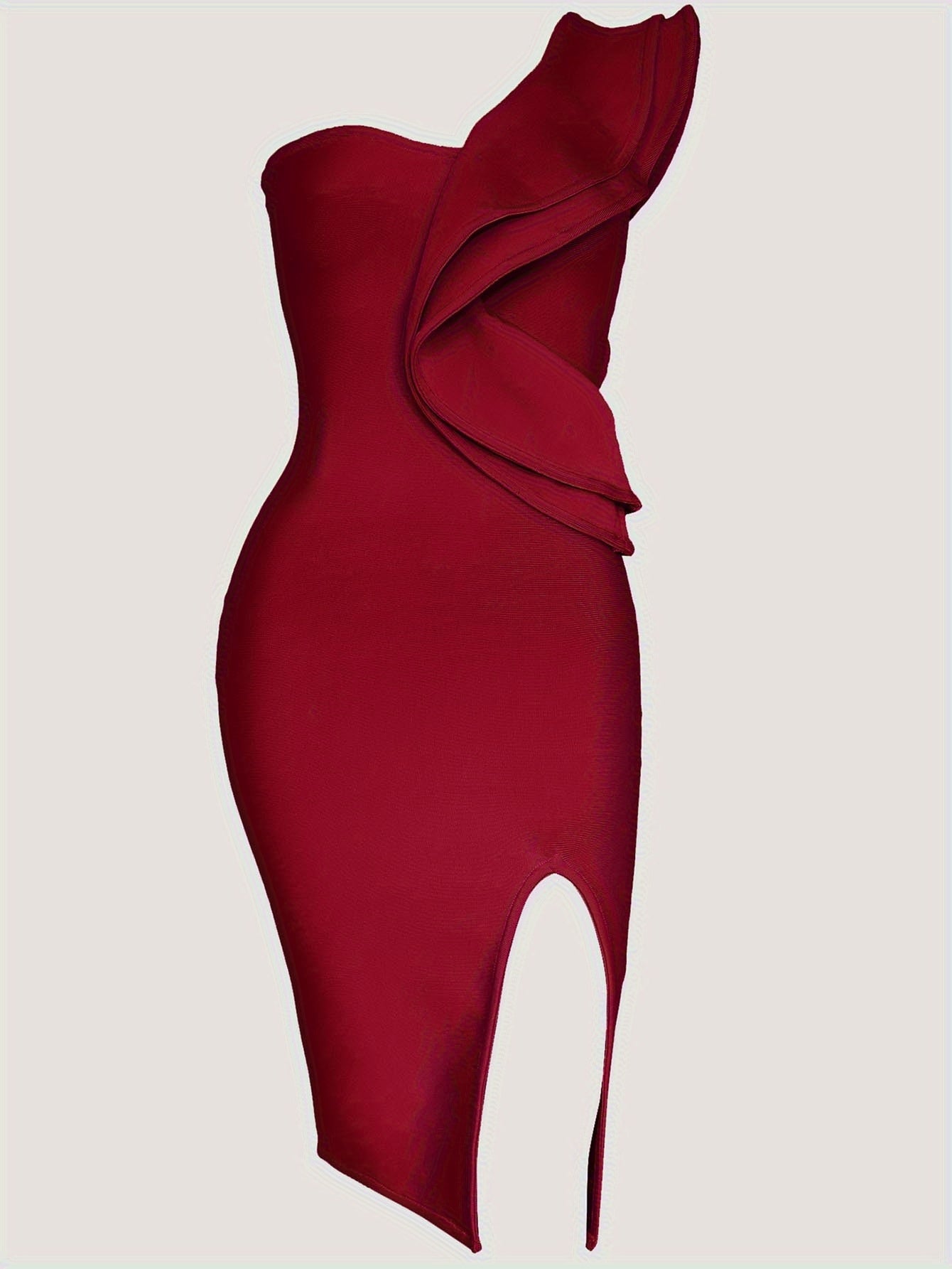 One Shoulder Ruffle Dress Side Split Bodycon Bandage Dress Wedding Guest Dress
