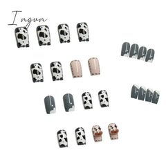 Cute Cow Fake Nails Art Nail Tips Press On False Set Full Cover Artificial Short Square Head