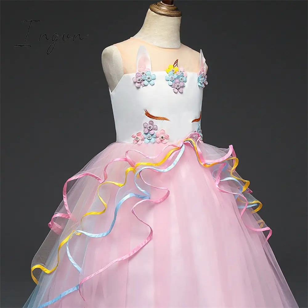 Ingvn - Red Girl Lace Embroidery Christmas Birthday Party Dress Flower Wedding Gown Formal Kids Dresses For Girls Teen Clothes 6 14 Yrs