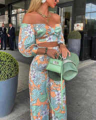 Ingvn - Women Fashion Two Piece Sets Print  Suits Summer Beach Streetwear Autumn 2 Piece SetsTops +Elegant Long Pants