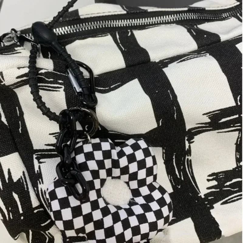 Ingvn  Canvas Fashion Womens Shoulder Bag Plaid Graffiti Large Capacity Casual Crossbody Bag College Style Fashion Female Handbag