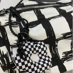 Ingvn  Canvas Fashion Womens Shoulder Bag Plaid Graffiti Large Capacity Casual Crossbody Bag College Style Fashion Female Handbag