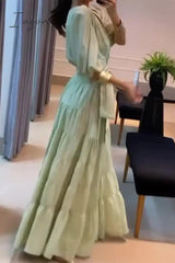 Ingvn - Elegant Simplicity Solid Frenulum V Neck Half Sleeve Two Pieces