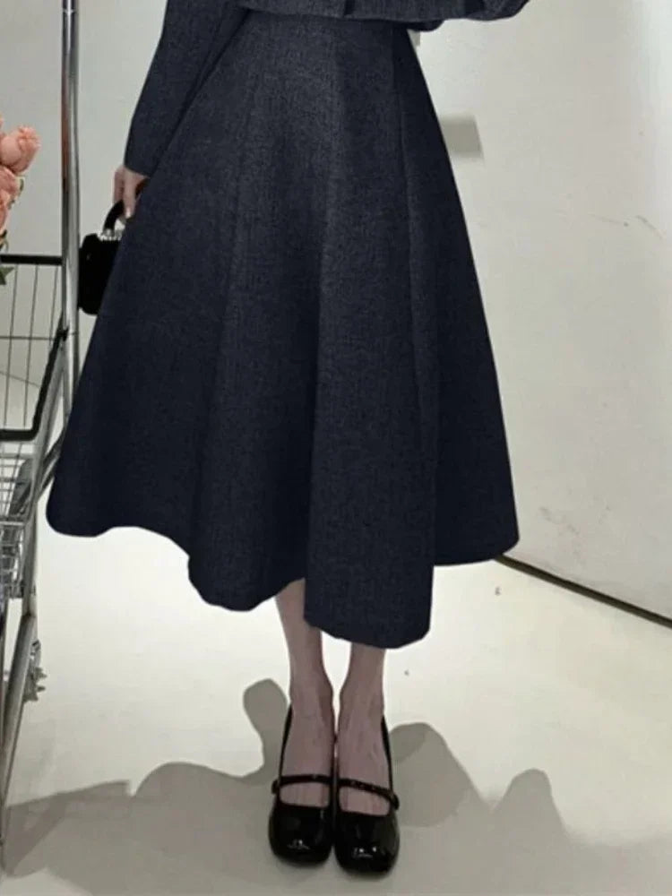 Autumn Vintage Elegant 2 Piece Dress Set Women Korean Fashion Casual Party Suits Female Chic Long Sleeve Tops +Solid Skirt