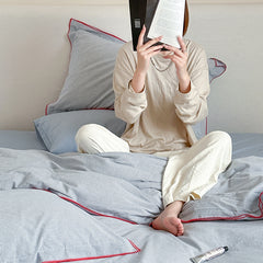 New Style Dense Edge Washed Cotton Pinstripe Four-piece Japanese Style Simple Thin Strip Single and Double Bed Hat for Students