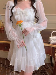 Ingvn - French Sweet Fairy Lolita Dress Women Long Sleeve Lace Y2k Mini Dress Vintage Kawaii Clothes One Piece Dress Korean Autumn