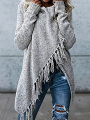 Stylish Fringe Hem Poncho Cardigan - Women's Elegant Long Sleeve Cross Hem Cardigan for Fall & Winter - Soft, Cozy, and Versatile Winter Wear with Button Front and Chic Design