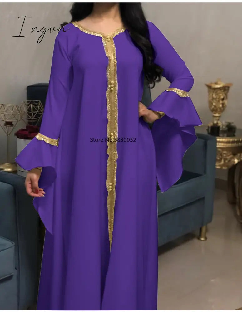 Ingvn - Jalabiya Kaftan Arabic Dress For Women Dubai Turkey Abaya Embroidery Loose Djellaba Muslim Fashion Islamic Clothing White