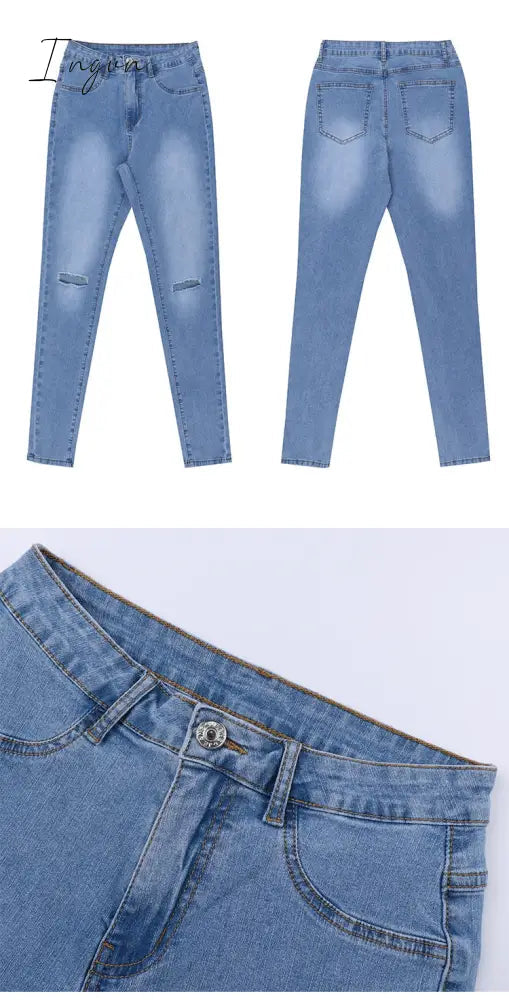 Ingvn - Shaping Skinny Jeans Women High Waist Stretch Ripped Denim Pants Hip Fit Leggings Slim Elastic Mom Jean Casual Comfy Trousers
