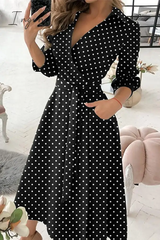 Ingvn - Fashion Elegant Print Solid Patchwork Frenulum V Neck A Line Dresses(10 Colors)
