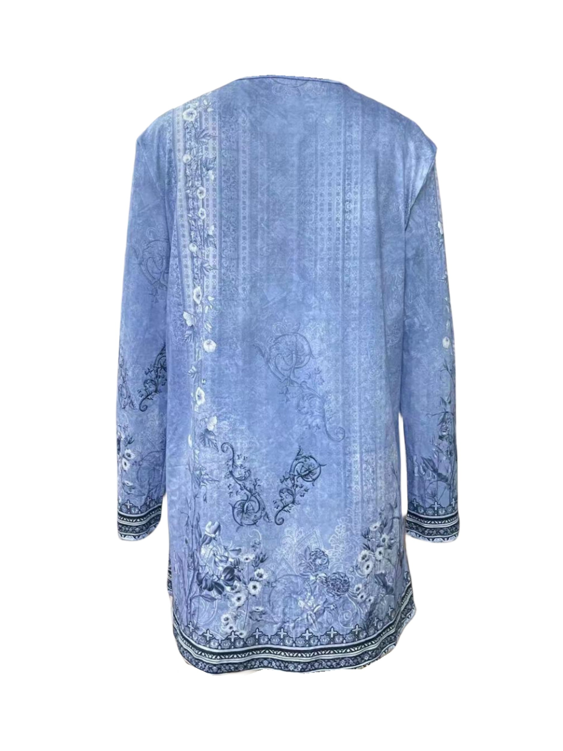 Floral Print Open Front Tunics, Casual Dipped Hem Long Sleeve Outwear For Spring & Fall, Women's Clothing