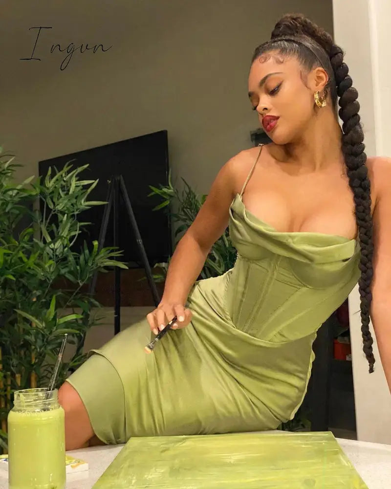 Ingvn - trends high quality Giyu Night Clubwear Party Satin White Dresses Women Summer Sexy Bodycon Midi Vestidos Spaghetti Strap Backless Corset Dress