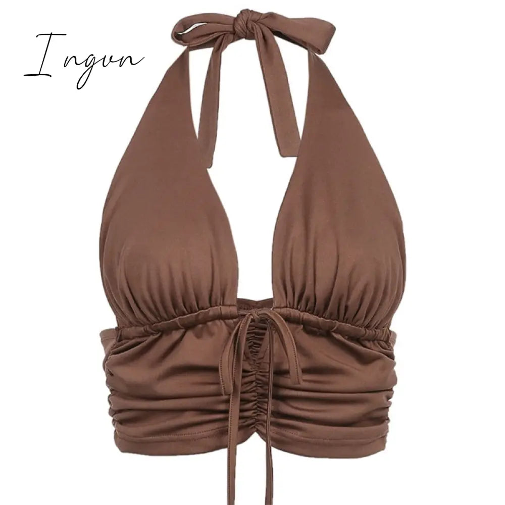 Ingvn - 80s fashion 21 Style Sexy Vintage Strappy Y2K Halter Crop Top Women Summer 90s Backless Cami Tops Tees Ladies Fashion Fitness Camisole Party