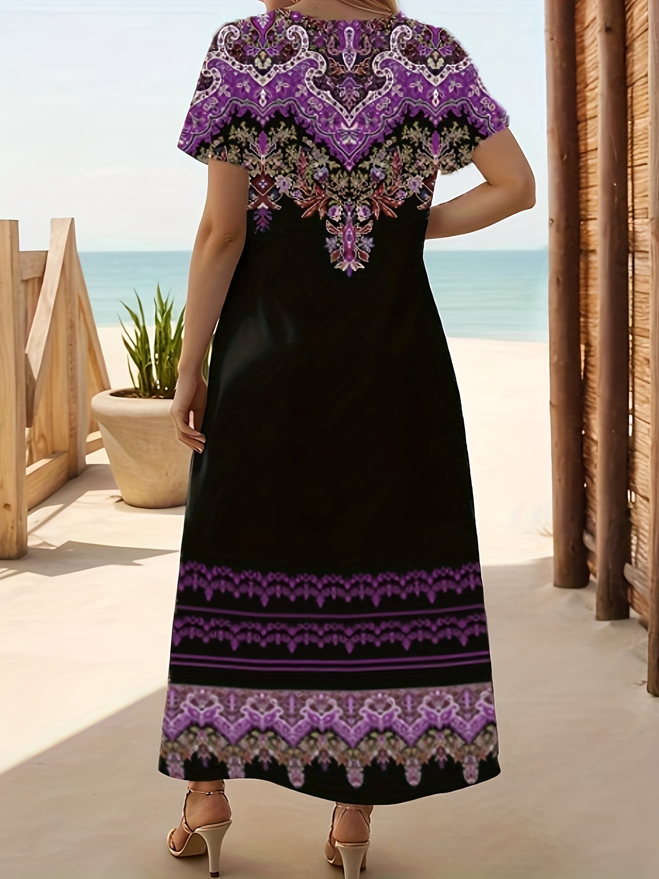 Plus Size Floral Print Vacation Dress with Stylish Slit - Lightweight Short Sleeve for Spring & Summer Getaways - Trendy Womens Plus Size Clothing