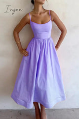 Ingvn - Sexy Solid Fold U Neck Sling Dress Dresses(3 Colors)