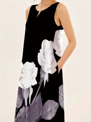 Vibrant Floral Print Maxi Dress - Sleeveless, Notched Neck, Flowy, Casual, Comfortable, Summer & Spring Essential - Women's Clothing, Perfect for Outdoor Activities, Beach, Picnic, and Brunch
