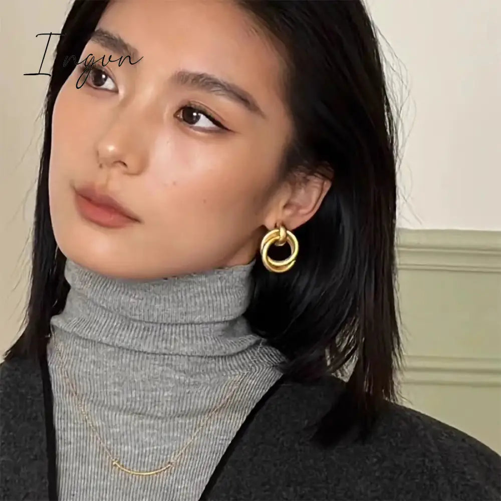 New Trendy Vintage Golden Silver Plated Wrapped Earrings for Women Niche Design Elegant Party Jewelry Girlfriend Gifts