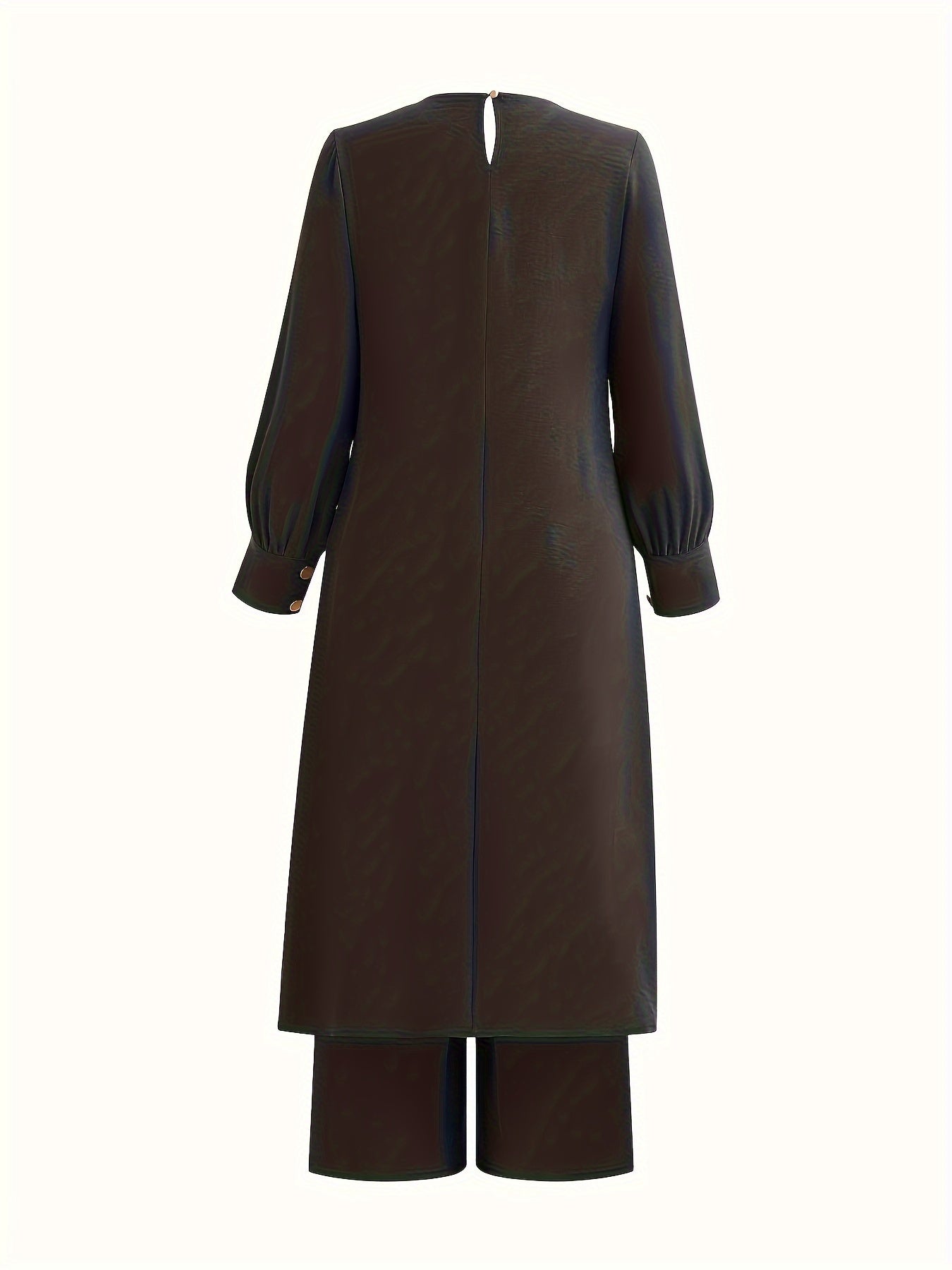 Two-piece Set, Elegant Solid Color Long Sleeve T-shirt & Loose Pants Outfits, Women's Clothing