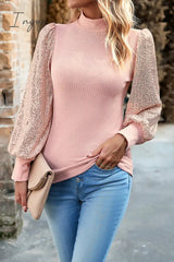 Ingvn - Elegant Solid Sequins Half A Turtleneck Tops