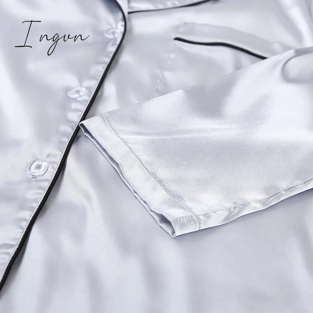 Ingvn - Fashion Solid Color Satin Robe Set With Bra Sexy Pajamas Set Female Home Suit For Women Pajama Spring Long Sleeve Sleepwear
