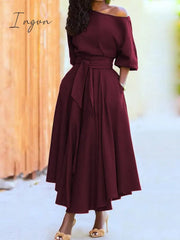 Ingvn - 2023 Spring Elegant Women's Long Formal Dress Black Lace Up Off Shoulder A-line Dresses Female New Occasion Evening Clothes Lady