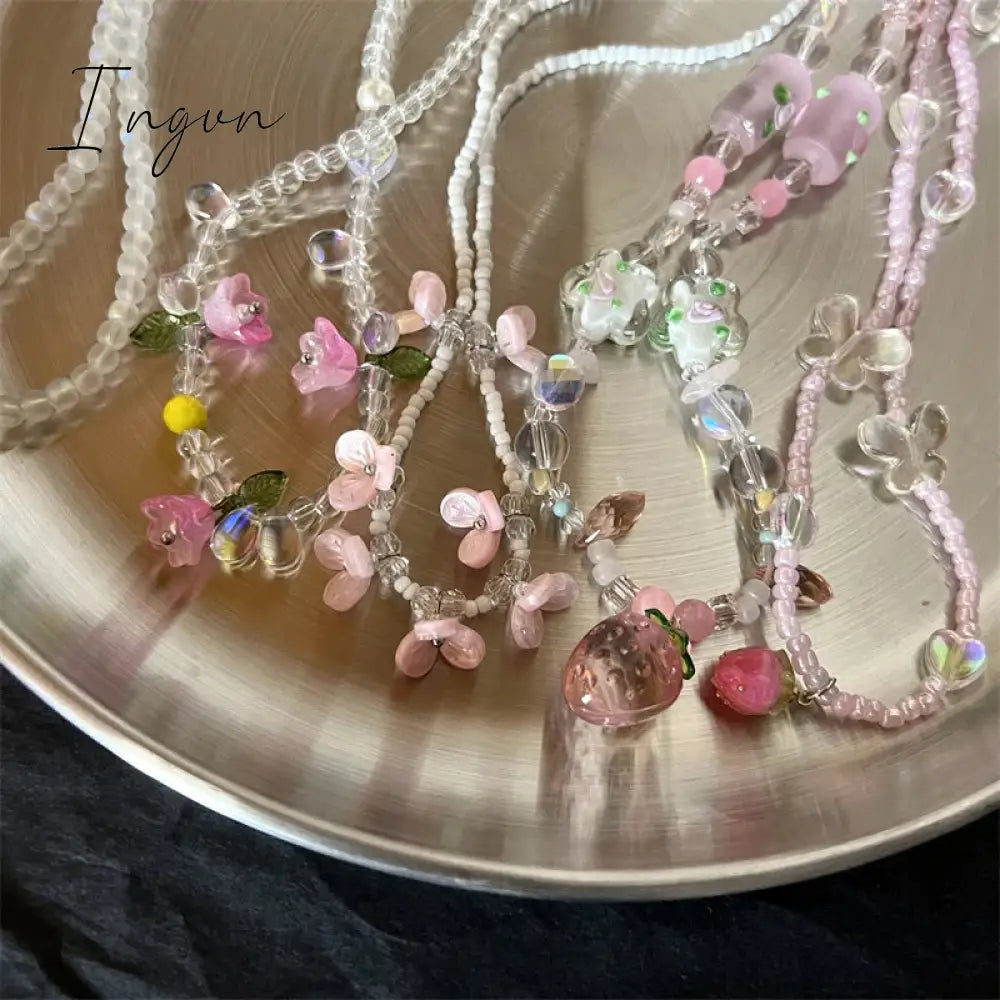 New Korean Fashion Cute Colorful Fruit Flower Beaded Necklace for Women Girls Aesthetic Jewelry Gifts Wedding Party
