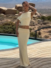 Sexy Skirt Two Pieces Sets For Women Sleeveless Slim Fit Off-shoulder Crop Top And Long Skirt Sexy Two Pieces Sets