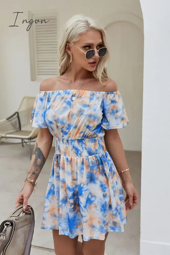 Ingvn - Off-Shoulder Short Flutter Sleeve Mini Dress