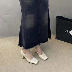 Ingvn  Luxury Designer Square Toe Women Mary Jane Shoes Fashion Shallow Slip On Shoes Autumn Ladies Career Dress Pumps
