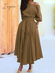 Ingvn - 2023 Spring Elegant Women's Long Formal Dress Black Lace Up Off Shoulder A-line Dresses Female New Occasion Evening Clothes Lady