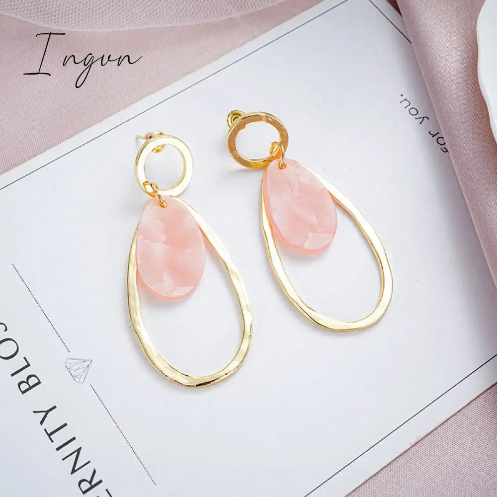 Ingvn - Korean Style Dangle Drop Earrings For Women Pink Color Arcylic Geometric Cute Pendant Earrings 2023 Trend Brincos Jewelry Gifts