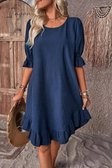 Ingvn - Casual Simplicity Solid Asymmetrical O Neck A Line Dresses