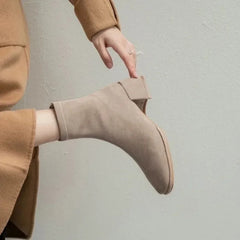 Square Toe Suede Short Boots Women's Autumn Winter Elastic Thick Heel Back Zip Ankle Boots Fashion Gray Black Botas De Mujer
