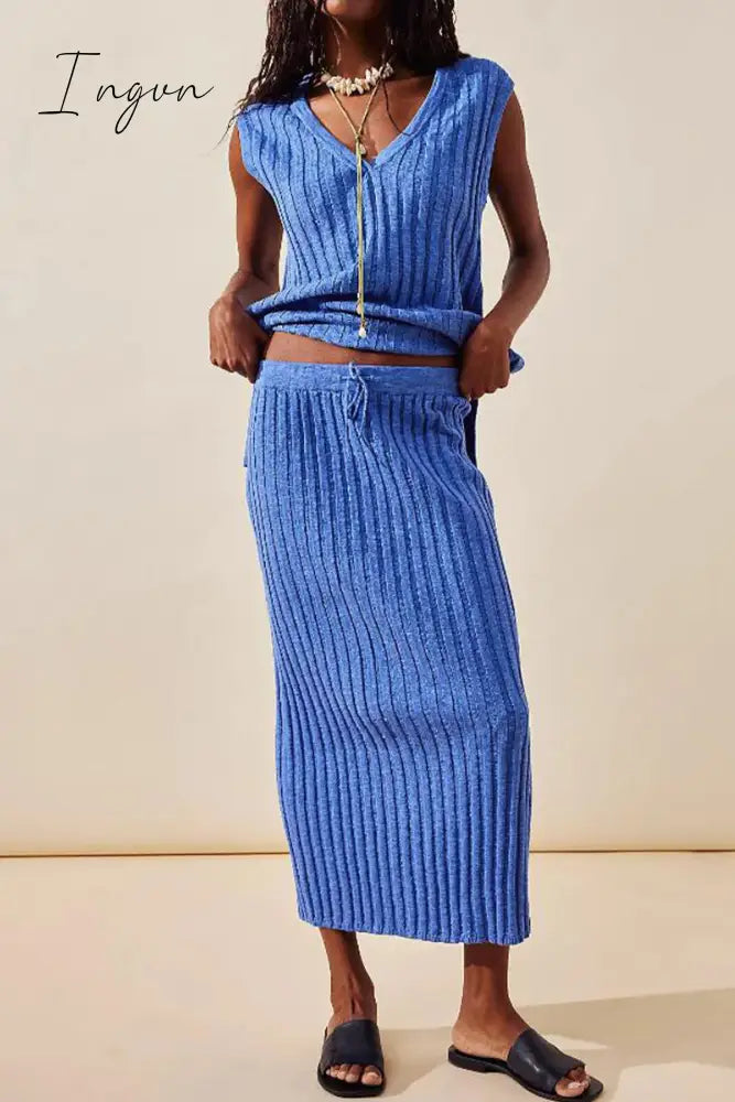 Ingvn - Sexy Simplicity Solid Draw String V Neck Sleeveless Two Pieces