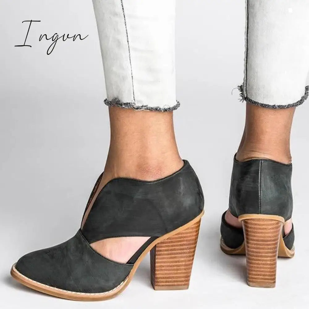 Ingvn - Round Toe Women Chunky Heel Casual Pu Ankle Boots