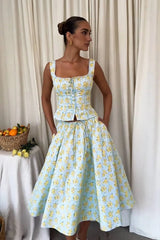 Summer Floral Print 2 Piece Dress Set 2024 Casual Elegant and Beautiful Women Dresss Midi Party Holiday Dress Sets