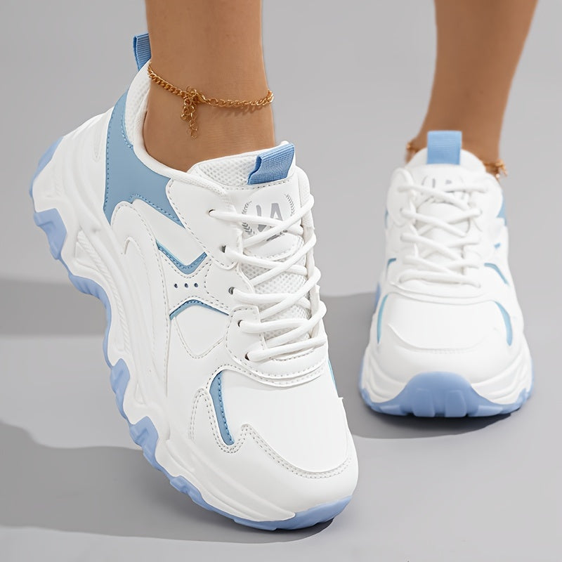 Plus Size Women's Comfortable Low Top Platform Sneakers, Casual Lace Up Outdoor Shoes