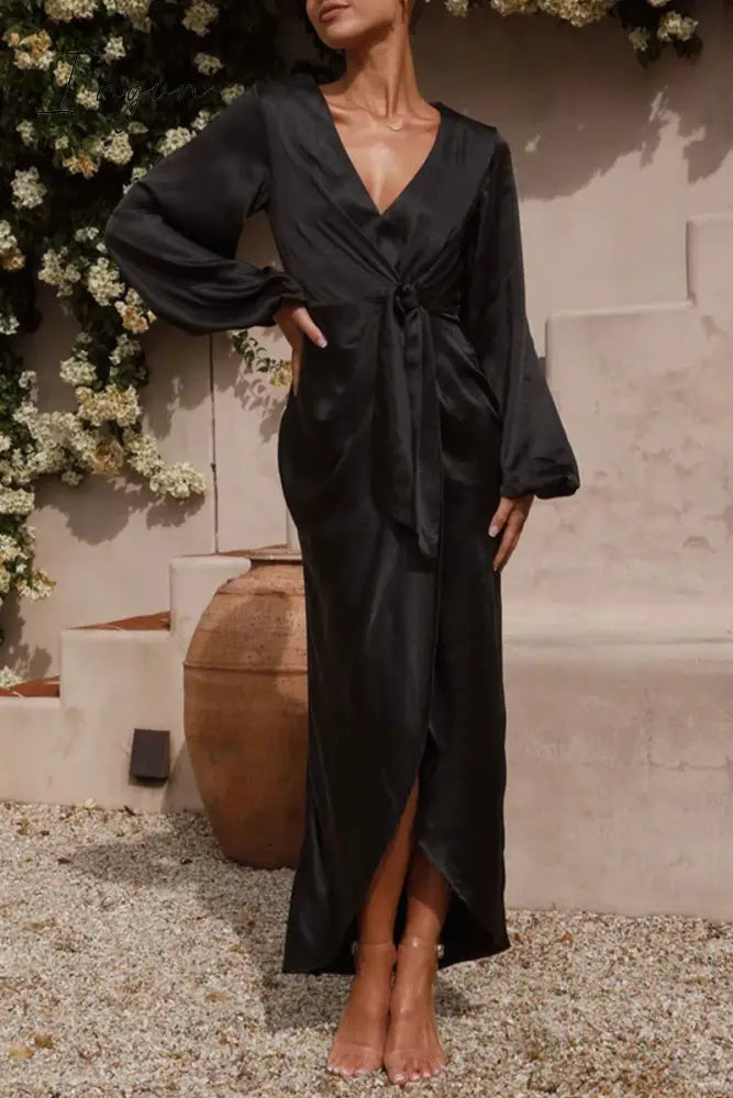 Ingvn - Celebrities Elegant Solid Bandage V Neck A Line Dresses