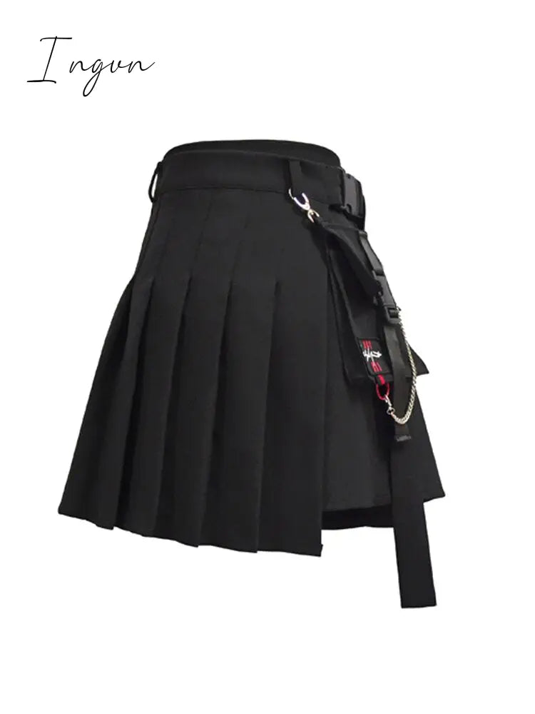 Ingvn - Preppy Style Women Skirts Spring Summer Skirts Female High Waist Lace Up Big Hem Mini Skirt For Girls A-Line Skirt