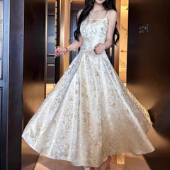 Vintage A-Line Jacquard Party Dresses Women Jacquard Spaghetti Strap Big Swing Dress Luxury Sleeveless Vestidos 270A