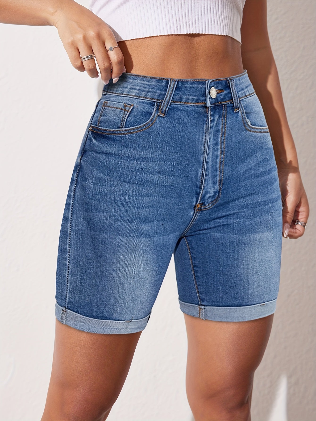 Womens Ultra-Stretch Bermuda Denim Shorts - Classic Slim Fit, Fashionable & Versatile Jean Shorts for Effortless Summer Style