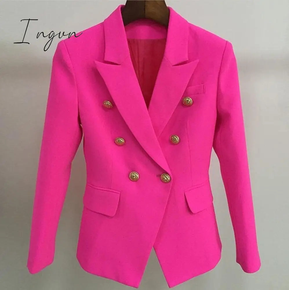 Ingvn - Green Blue Yellow Black White Blazer Women Office Formal Double Breasted Buttons Blazer Plus Big Size Women Blazers Drop Ship