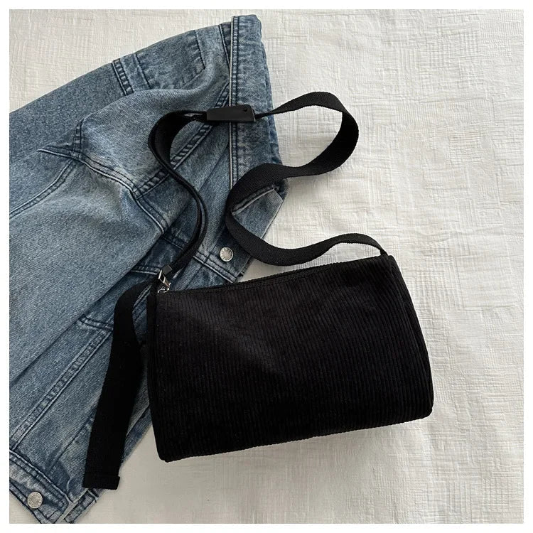 Ingvn  Solid Color Women's Corduroy Shoulder Bag Large Capacity Female Crossbody Bags Simple Design Ladies Casual Tote Purse Handbags
