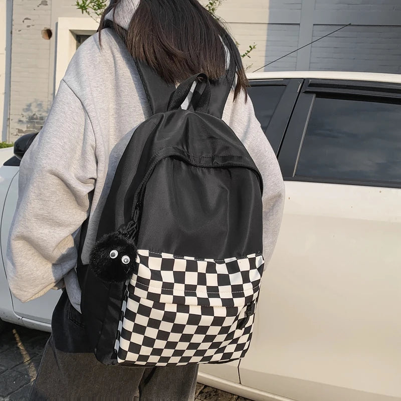 INGVN  Fashion Girls Plaid Backpack Waterproof Leisure Shoulder Bag Women Laptop Mochila Bookbag Travel Rucksack for Female